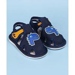 Cute Walk by Babyhug Velcro Closure Sandals with Dino Applique - Navy Blue