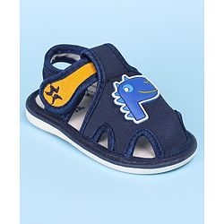 Cute Walk by Babyhug Velcro Closure Sandals with Dino Applique - Navy Blue