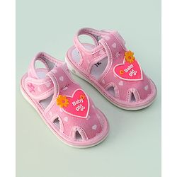 Cute Walk by Babyhug Sandals with Heart Applique & Velcro Closure - Pink