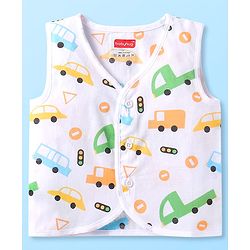 Babyhug 100% Cotton Woven Sleeveless Jhablas with Stripes & Vehicle Print Pack of 3 - Orange & White