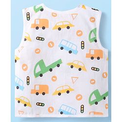 Babyhug 100% Cotton Woven Sleeveless Jhablas with Stripes & Vehicle Print Pack of 3 - Orange & White