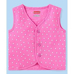 Babyhug 100% Cotton Woven Sleeveless Polka Dots & Apple Printed Front Open Jhablas Pack of 3 - White Yellow & Pink