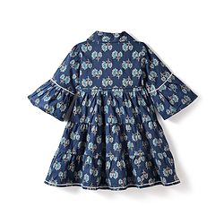 Babyhug Cotton Woven Three Fourth Sleeves Ethnic Dress with Floral Print - Navy Blue