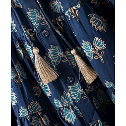 Babyhug Cotton Woven Three Fourth Sleeves Ethnic Dress with Floral Print - Navy Blue