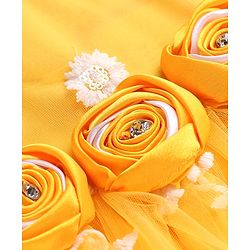 Babyhug Woven Half Puff Sleeves Ethnic Dress With Floral & Sequin Embroidery - Yellow