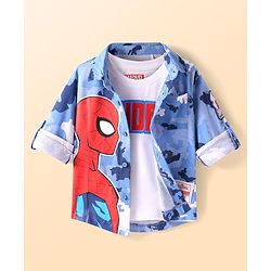 Babyhug Marvel Single Jersey Knit Full Sleeves Shirt With Spiderman Graphcis & Inner Sleeveless T-Shirt - Light Blue & White