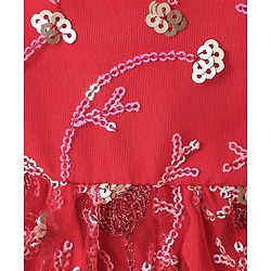 Babyhug Woven Short Sleeves Sequinned Floral Embroidered Frock with Sleeveless  Jacket - Red