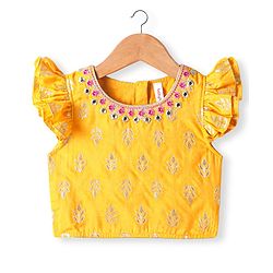 Babyhug Woven Frill Sleeves Brocade Choli Lehenga & Dupatta Set with Tassle Detailing - Dark Pink