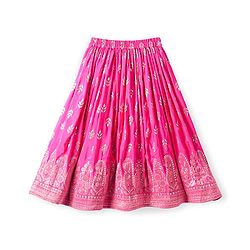 Babyhug Woven Frill Sleeves Brocade Choli Lehenga & Dupatta Set with Tassle Detailing - Dark Pink