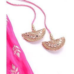 Babyhug Woven Frill Sleeves Brocade Choli Lehenga & Dupatta Set with Tassle Detailing - Dark Pink