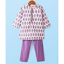 Babyhug Cotton Woven Full Sleeves Floral Printed Kurta Pyjama Set - Lilac