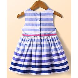 Babyhug Cotton Woven Full Sleeves Solid Shrug & Striped Frock with Bow Applique - Blue