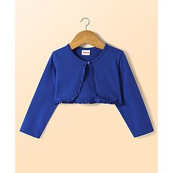 Babyhug Cotton Woven Full Sleeves Solid Shrug & Striped Frock with Bow Applique - Blue