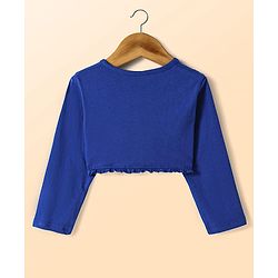 Babyhug Cotton Woven Full Sleeves Solid Shrug & Striped Frock with Bow Applique - Blue