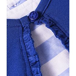 Babyhug Cotton Woven Full Sleeves Solid Shrug & Striped Frock with Bow Applique - Blue