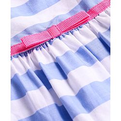 Babyhug Cotton Woven Full Sleeves Solid Shrug & Striped Frock with Bow Applique - Blue