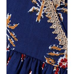 Babyhug Cotton Woven Half Sleeves Floral Printed  Kurti Gharara Set with Dupatta - Navy