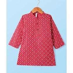 Babyhug Cotton Woven Full Sleeves Foil Printed Kurta Dhoti Set - Red