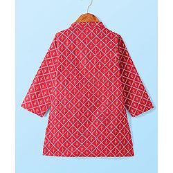 Babyhug Cotton Woven Full Sleeves Foil Printed Kurta Dhoti Set - Red