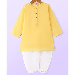 Babyhug Cambric Woven Full Sleeves Embroidery Kurta & Dhoti Set - Yellow