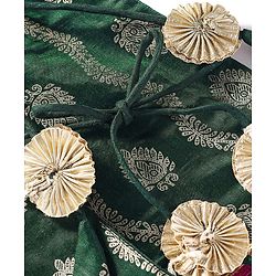 Babyhug Brocade Woven Three Fourth Sleeves Printed Choli Lehenga & Dupatta Set with Sequin Detailing - Dark Green