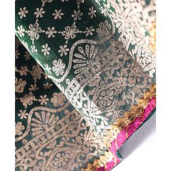 Babyhug Brocade Woven Three Fourth Sleeves Printed Choli Lehenga & Dupatta Set with Sequin Detailing - Dark Green