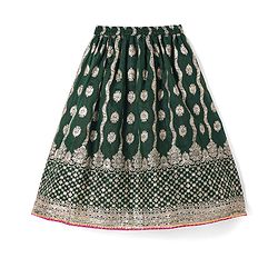 Babyhug Brocade Woven Three Fourth Sleeves Printed Choli Lehenga & Dupatta Set with Sequin Detailing - Dark Green