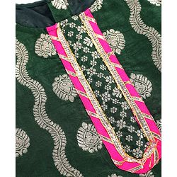 Babyhug Woven Three Fourth Sleeves Brocade Kurti Gharara & Dupatta Set with Lace Detailing - Dark Green