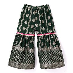 Babyhug Woven Three Fourth Sleeves Brocade Kurti Gharara & Dupatta Set with Lace Detailing - Dark Green