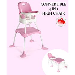 Babyhug Urban 4 in 1 High Chair With 3 Point Safety Harness And Anti-Slip Base - Pink