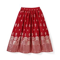 Babyhug Woven Half Sleeves Brocade Lehenga Choli & Dupatta Set with Sequin Detailing - Maroon