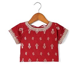 Babyhug Woven Half Sleeves Brocade Lehenga Choli & Dupatta Set with Sequin Detailing - Maroon