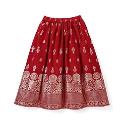 Babyhug Woven Half Sleeves Brocade Lehenga Choli & Dupatta Set with Sequin Detailing - Maroon