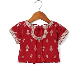 Babyhug Woven Half Sleeves Brocade Lehenga Choli & Dupatta Set with Sequin Detailing - Maroon