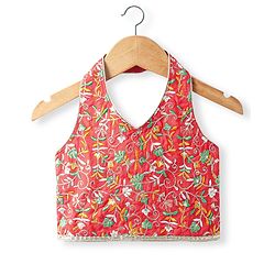 Babyhug Woven Sleeveless Floral Embroidered Choli Lehenga & Dupatta Set with Bandhani Print & Tassle Detailing - Red
