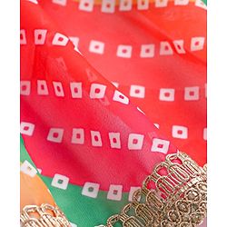 Babyhug Woven Sleeveless Floral Embroidered Choli Lehenga & Dupatta Set with Bandhani Print & Tassle Detailing - Red