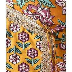 Babyhug Woven Sleeveless Floral Printed & Lace Detailing Lehenga Choli Set With Dupatta - Yellow