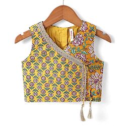 Babyhug Woven Sleeveless Floral Printed & Lace Detailing Lehenga Choli Set With Dupatta - Yellow