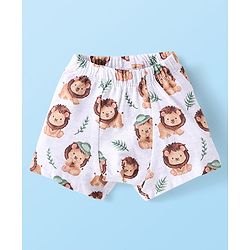 Babyhug 100% Cotton Single Jersey Knit Trunks With Stripes & Lion Print Pack Of 3 - White & Light Green