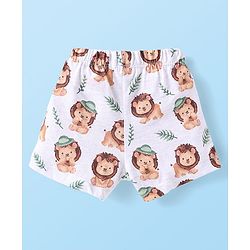 Babyhug 100% Cotton Single Jersey Knit Trunks With Stripes & Lion Print Pack Of 3 - White & Light Green