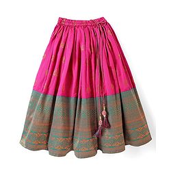 Babyhug Woven Frill Sleeves Brocade Lehenga Choli & Dupatta Set- Dark Pink