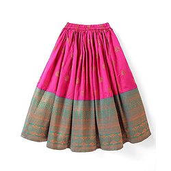 Babyhug Woven Frill Sleeves Brocade Lehenga Choli & Dupatta Set- Dark Pink