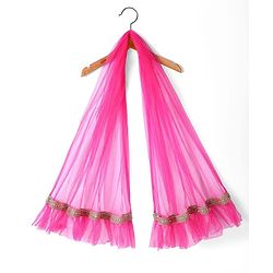 Babyhug Woven Frill Sleeves Brocade Lehenga Choli & Dupatta Set- Dark Pink