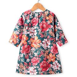 Babyhug Woven Three Fourth Sleeves Digital Floral Printed Kurta Gharara Set with Dupatta & Lace Detailing - Teal Blue