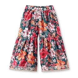 Babyhug Woven Three Fourth Sleeves Digital Floral Printed Kurta Gharara Set with Dupatta & Lace Detailing - Teal Blue