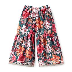 Babyhug Woven Three Fourth Sleeves Digital Floral Printed Kurta Gharara Set with Dupatta & Lace Detailing - Teal Blue