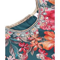 Babyhug Woven Three Fourth Sleeves Digital Floral Printed Kurta Gharara Set with Dupatta & Lace Detailing - Teal Blue