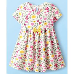 Babyhug Single Jersey Knit Half Sleeves Floral & Polka Dot Printed Frocks With Bow Applique Pack of 2 - Red & White