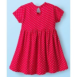 Babyhug Single Jersey Knit Half Sleeves Floral & Polka Dot Printed Frocks With Bow Applique Pack of 2 - Red & White