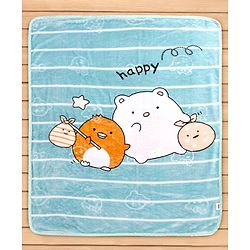 Babyhug Premium Embossed Mink Blanket Kitty Print - Light Green
